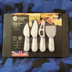 Natural slate cheese board and knife set